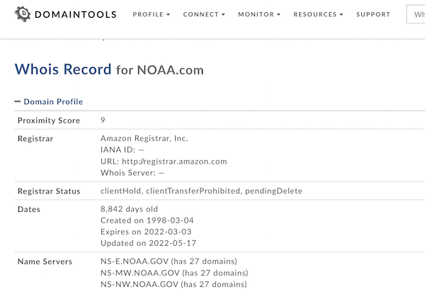 美国NOAA未续费导致NOAA.com过期掉落